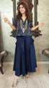 Blue Shirt with Drape Flared Pants